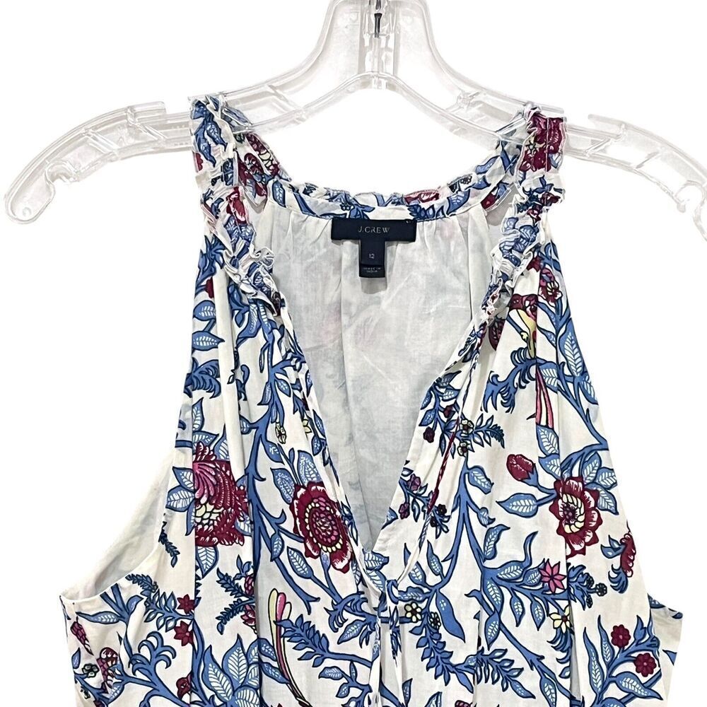 J. Crew Gulp Floral Bird Printed Midi Dress boho Cotton tiered SZ 12 - Picture 4 of 10